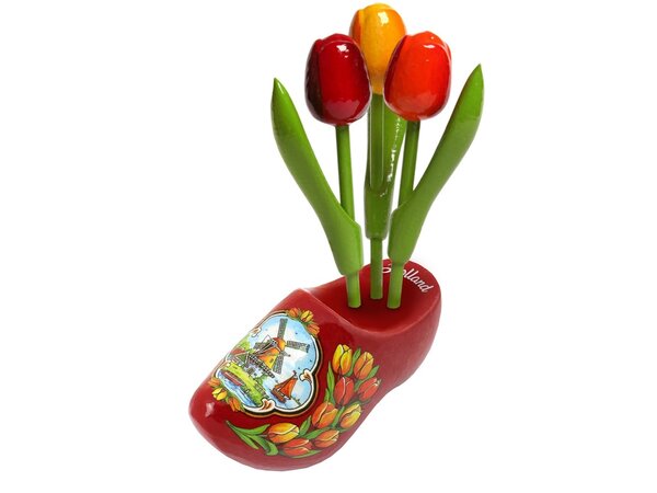 Nijhuis klompenfabriek Rode Klomp met Houten Tulpen