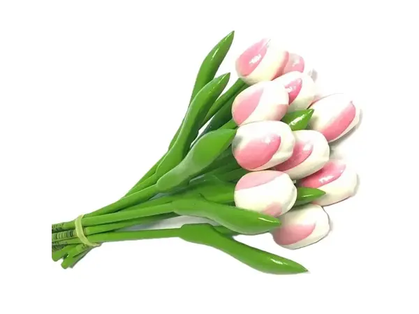 Strauß aus weißen - rosa Holztulpen