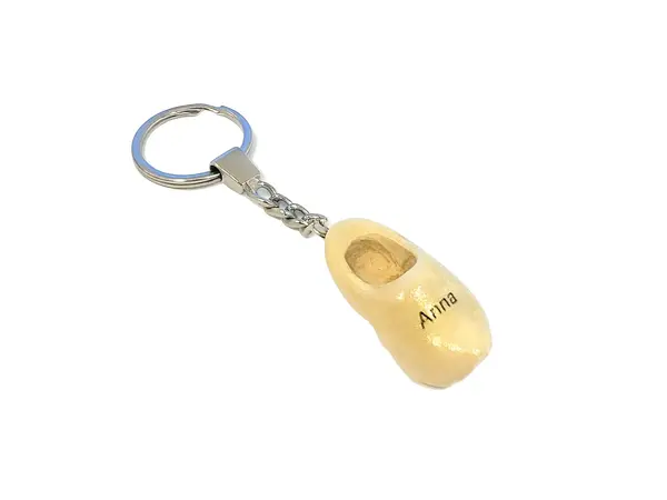 Keychain with a clog with text