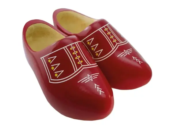 Red wooden shoes with stripes