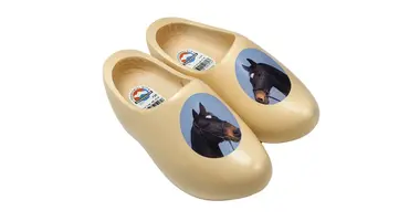 Wooden shoes with an image of an animal