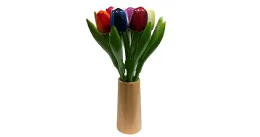 Wooden tulips in a design vase