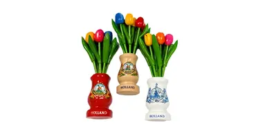Wooden tulips in a wooden vase