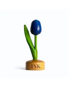 wooden tulip with logo on base in various colors