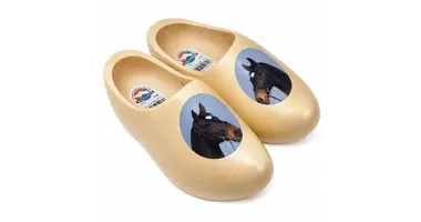Wooden shoes with an image of an animal