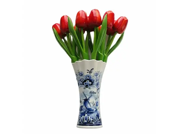 Oranje Houten Tulpen in Delfts Blauwe Vaas