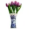  Purple wooden tulips in a Delft blue vase