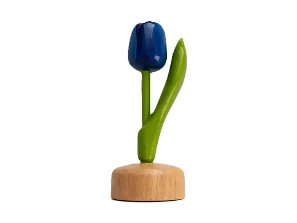 Houten tulp blauw op een voet