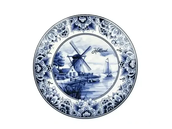 Delfter blauer Teller mit Mühlenmotiv 10 cm