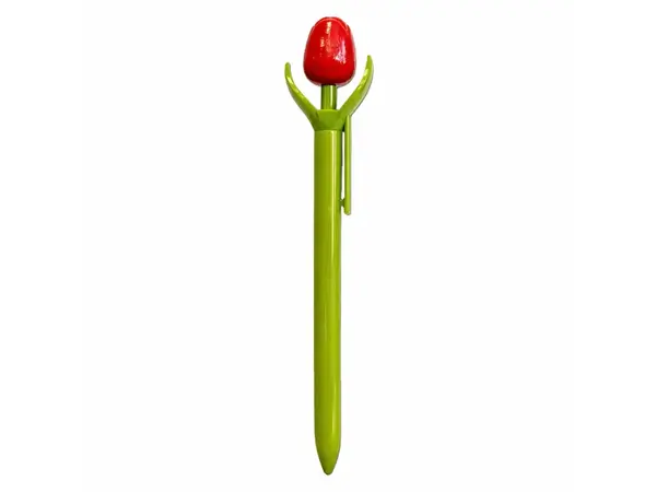 Red wooden tulip on a ballpoint