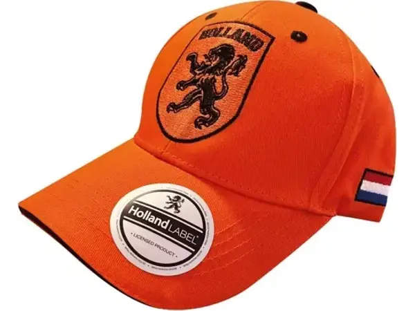 Orangefarbene Kappe mit Löwe