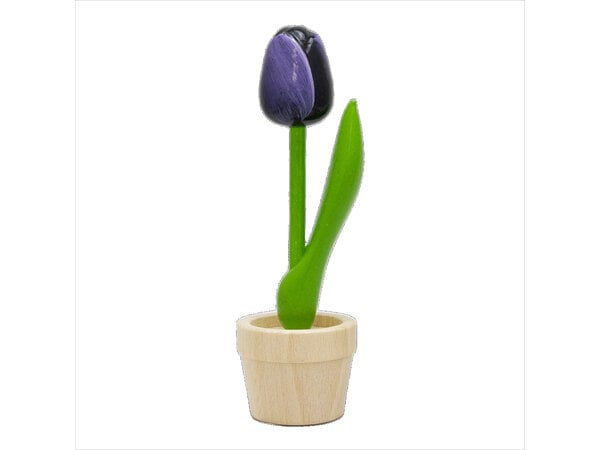 Donker paarse  houten Tulp in een Potje