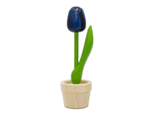 Blaue Holztulpe im Topf