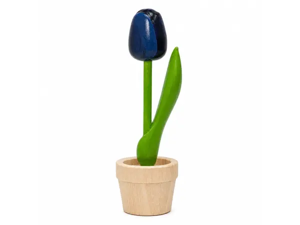 Blaue Holztulpe im Topf