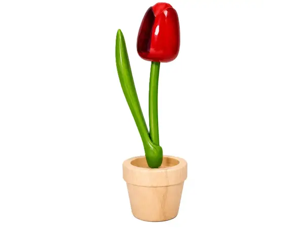 Large Red Wooden Tulip in a Pot