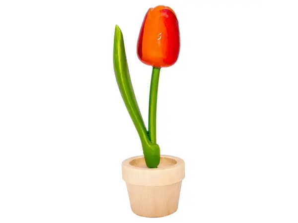 Large Orange Wooden Tulip in a Pot