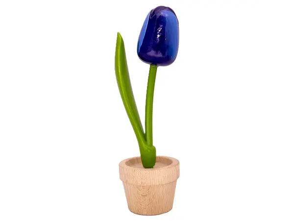 Große blaue Holztulpe im Topf