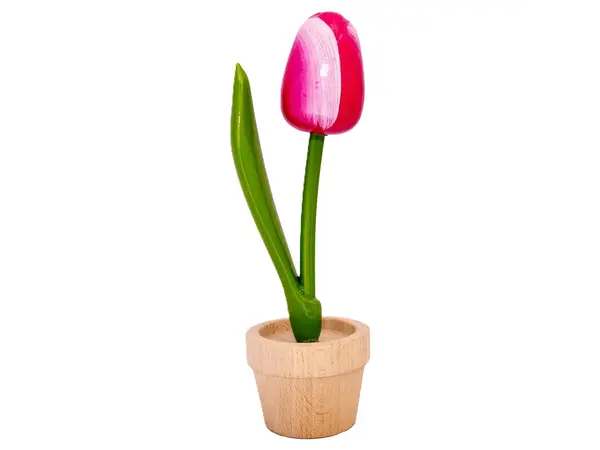 Large pink - white wooden Tulip in a Pot