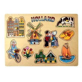 wooden puzzle board with Dutch pictures