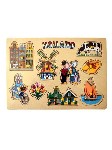 wooden puzzle board with Dutch pictures