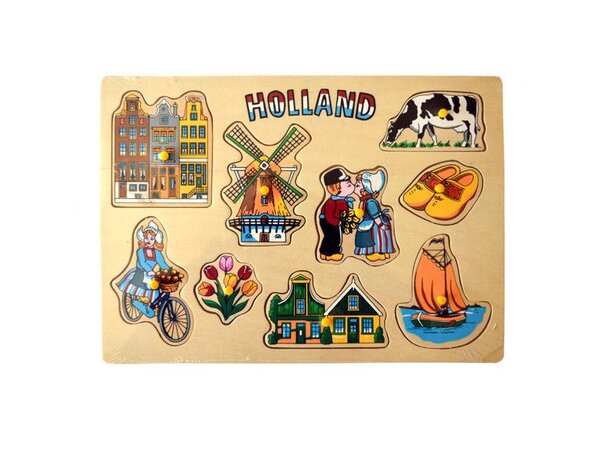 houten puzzelplankje met Hollandse afbeeldingen