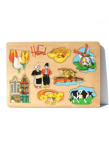 wooden puzzle board with Dutch pictures