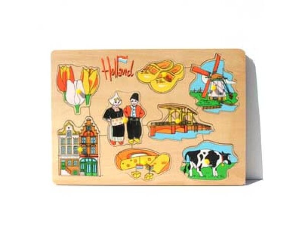 wooden puzzle board with Dutch pictures