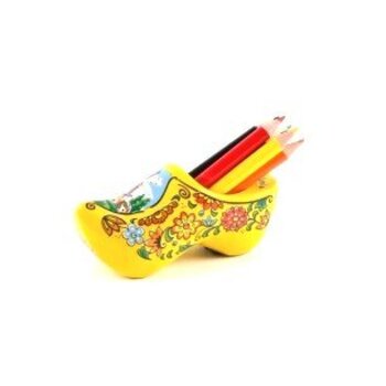 Yellow clog sharpener with colored pencils