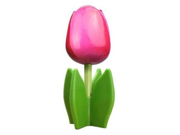 Nijhuis klompenfabriek Roze houten tulp op een blad