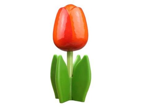 Oranje houten tulp op een blad