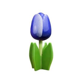 Blue wooden tulip on leaf