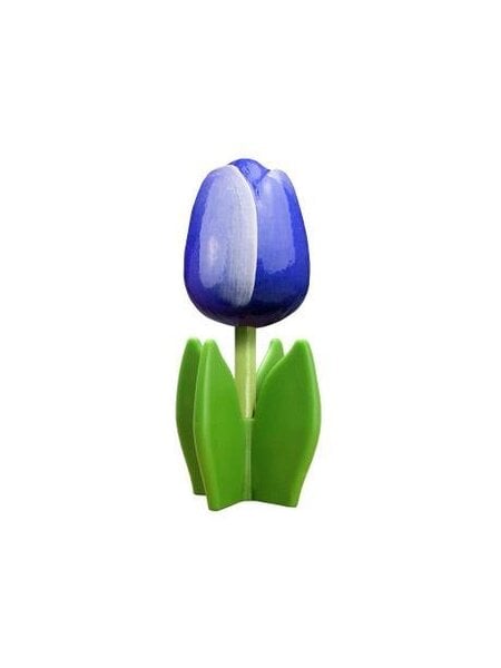 Blauwe houten tulp op een blad