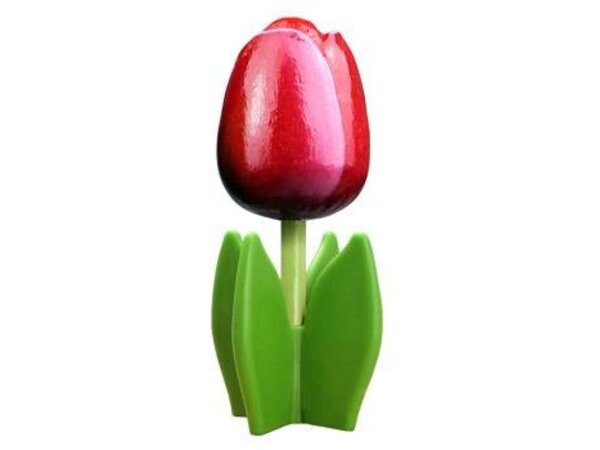 Red - white wooden tulip on a leaf