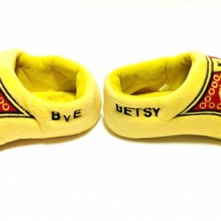 clog slipper with embroidered text