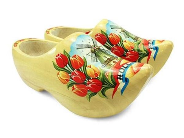 Wooden shoes with a windmill varnished