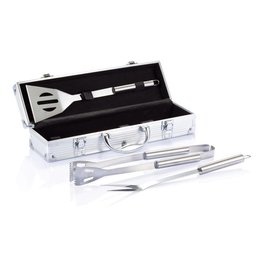 Barbecue relatiegeschenken bedrukken 3-delige barbecue set in aluminium koffer P422.172