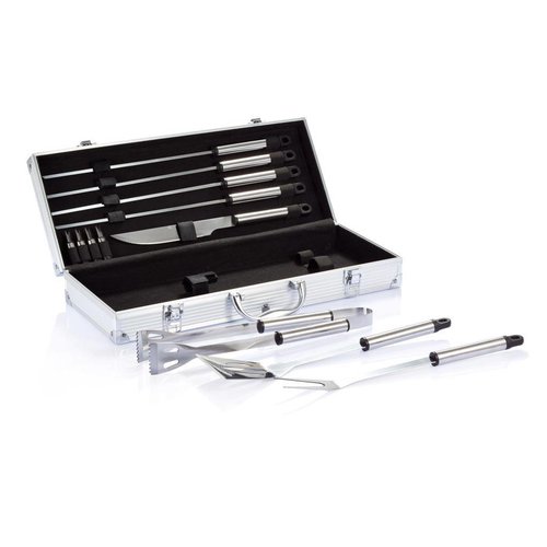 Barbecue relatiegeschenken bedrukken 12-delige barbecue set in aluminium koffer P422.182