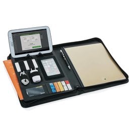 Essential Tech portfolio P772.621 met ritssluiting bedrukt met bedrijfslogo en tabletstandaard