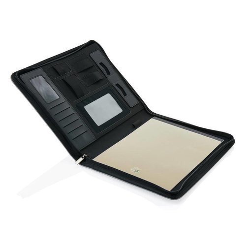 Essential Tech portfolio P772.621 met ritssluiting bedrukt met bedrijfslogo en tabletstandaard