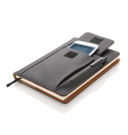 Notitieboek met vak voor telefoon P773.071 – PU-omslag met telefoonvak, pennenvak en 160 pagina’s, ideaal als multifunctioneel relatiegeschenk