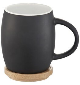 Mokken bedrukken Hearth mok met houten deksel tevens onderzetter