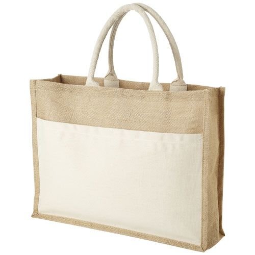 Boodschappentassen bedrukken Mumbay jute draagtas met katoenen voorvak – 320 g/m²