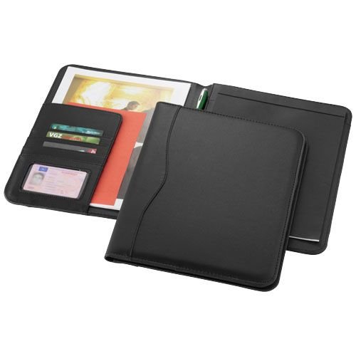 Ebony A4 portfolio van kunstleer bedrukt met bedrijfslogo voor vergaderingen en zakelijk gebruik