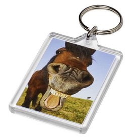 Vito rechthoekige kunststof sleutelhanger met metalen clip