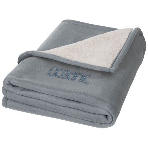 Springwood soft fleece en sherpa plaid deken 112809 met draagzak en bedrijfslogo