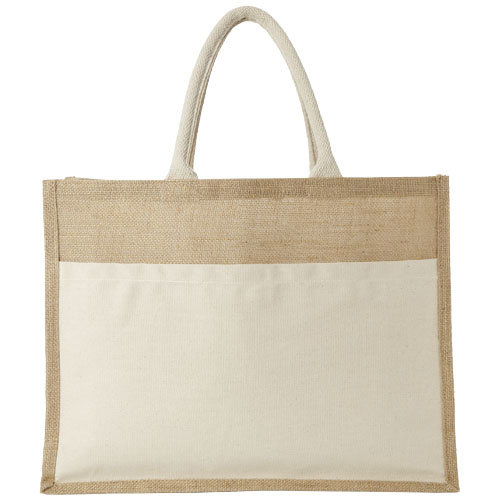 Boodschappentassen bedrukken Mumbay jute draagtas met katoenen voorvak – 320 g/m²