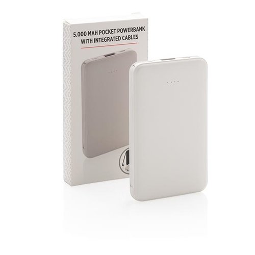5.000 mAh zakformaat powerbank met geïntegreerde kabels P322.083