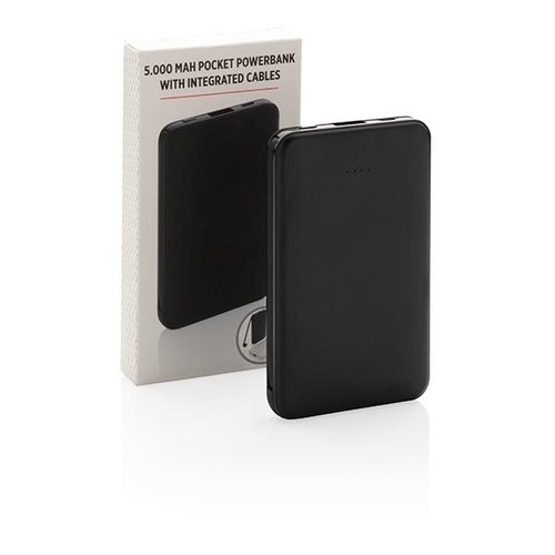 DeBle 5.000 mAh powerbank met geïntegreerde 3-in-1 kabels bedrukken