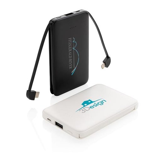 5.000 mAh zakformaat powerbank met geïntegreerde kabels P322.083