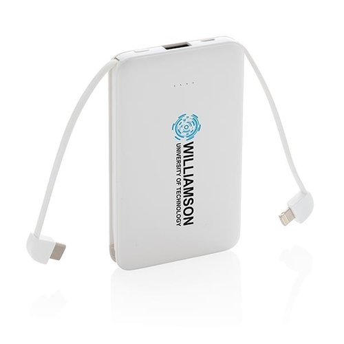 5.000 mAh zakformaat powerbank met geïntegreerde kabels P322.083